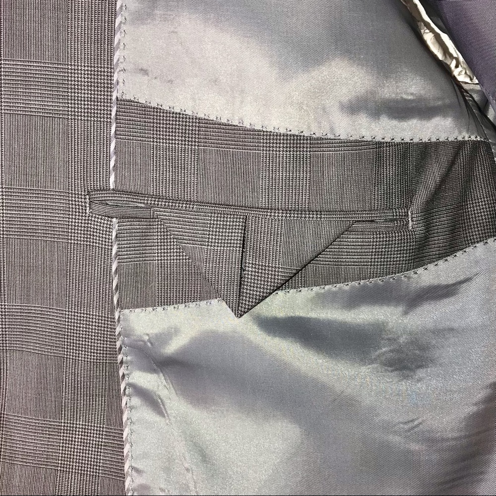 Express Charcoal Gray Wool Blend Two Button Plaid… - image 6